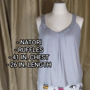 *SOLD* Natori Gray Sleeveless Sleep Top W/ Ruffled Collar. Size XL.